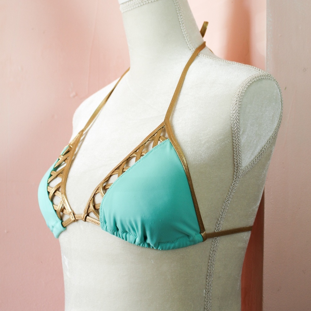 Victoria’s Secret Triangle top - Gold Braided Trim - Picture 2 of 8